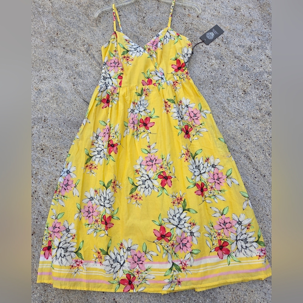 NWT VINCE CAMUTO Yellow Floral Midi Dress. Size 4